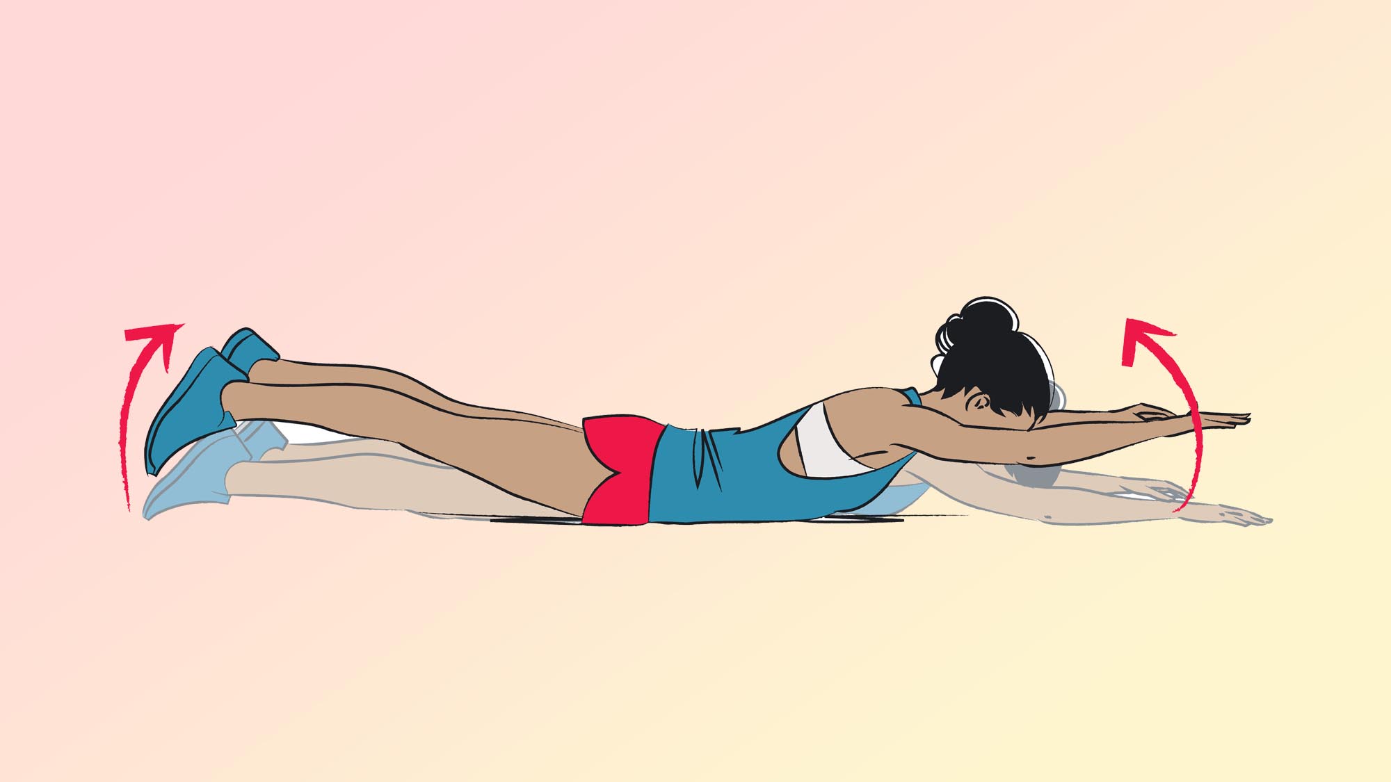 une illustration d'une femme faisant l'exercice de superman