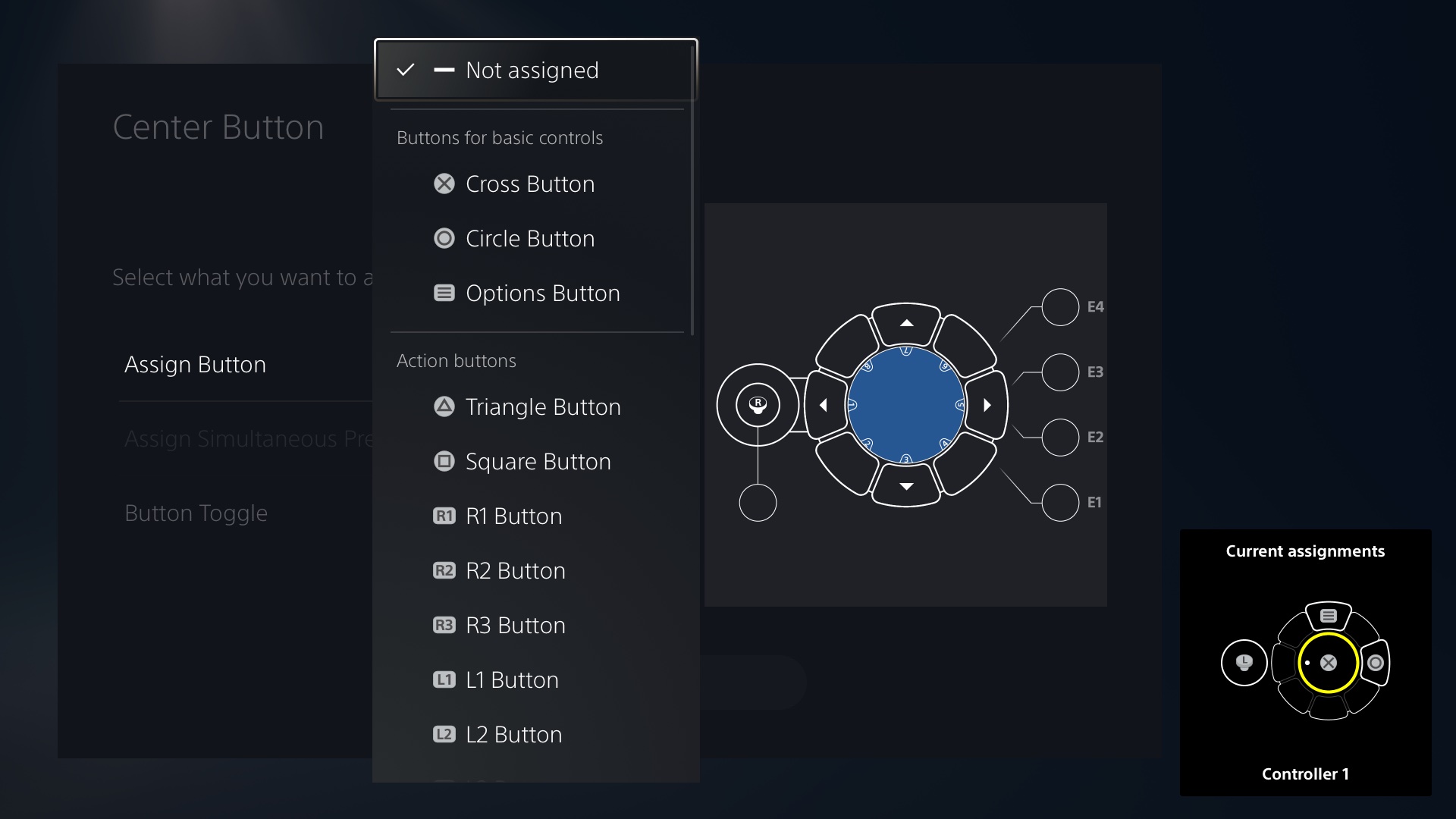  "Image de l'interface utilisateur du contrôleur d'accès montrant les choix d'affectation des boutons"
