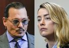 Cette combinaison de deux photos distinctes montre les acteurs Johnny Depp et Amber Heard dans la salle d'audience du tribunal de circuit du comté de Fairfax à Fairfax, en Virginie, le 4 mai 2022.  