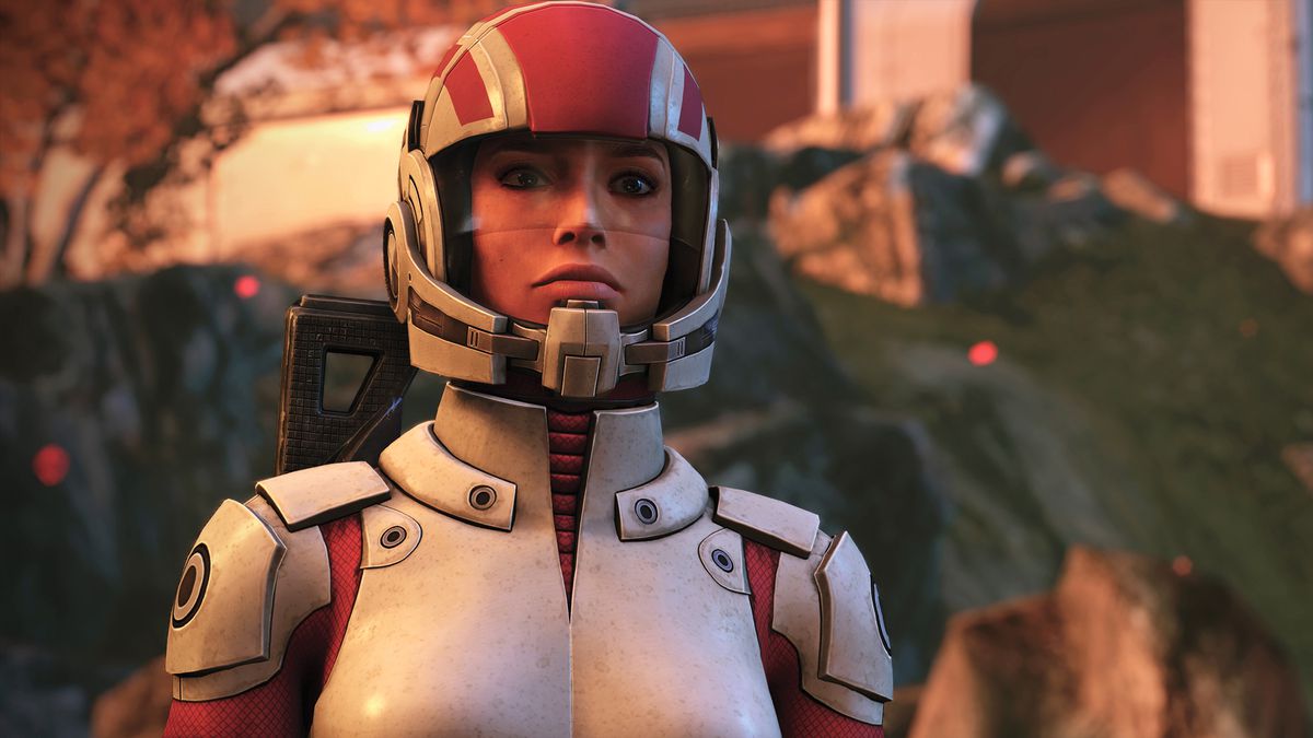 Ashley Williams portant une armure marine rose et blanche dans Mass Effect Legendary Edition