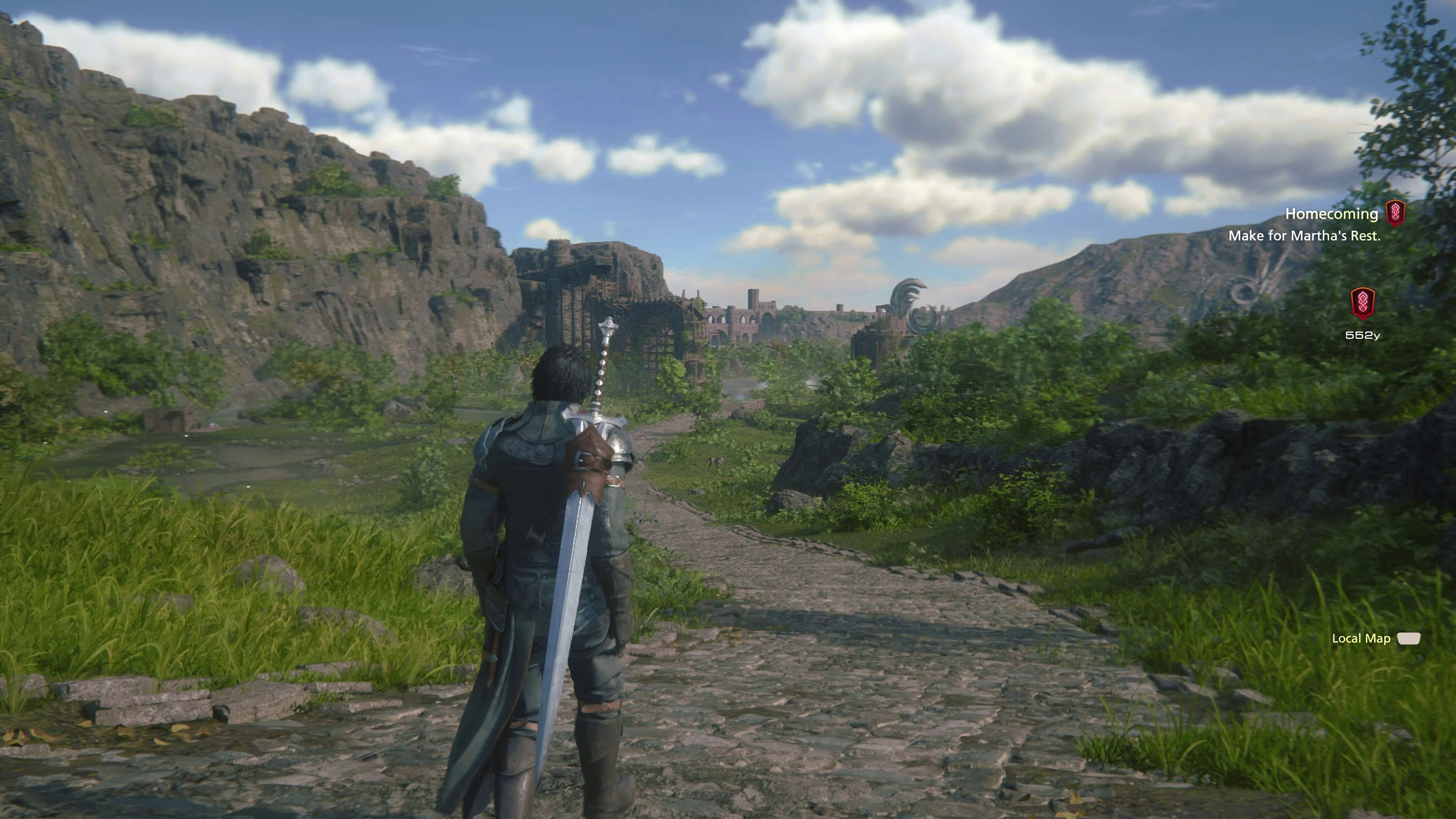 Clive marchant dans la zone des Trois Roseaux de Final Fantasy 16.