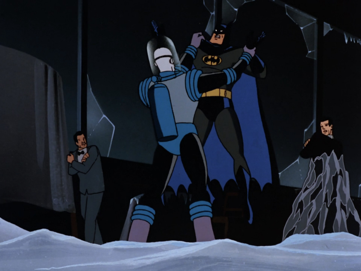 M. Freeze tient Batman par la cape dans une image de Batman : la série animée