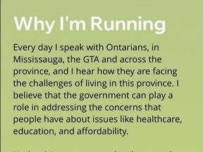La mairesse de Mississauga, Bonnie Crombie, a publié cette déclaration dans le cadre de la raison pour laquelle elle se présente pour devenir la prochaine chef du Parti libéral de l'Ontario