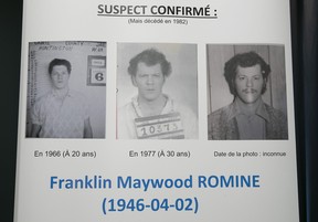 Mugshots de Franklin Maywood Romine qui a été identifié comme le meurtrier dans le meurtre de Sharron Prior en 1975, lors d'une conférence de presse à Longueuil le mardi 23 mai 2023. (Pierre Obendrauf /Postmedia)