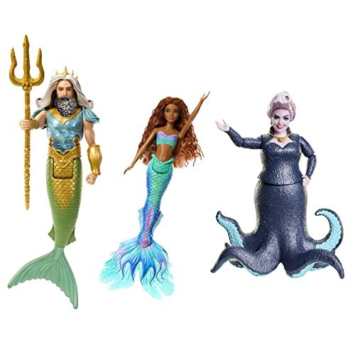 Trio de poupées Petite Sirène Ariel, Roi Triton et Ursula