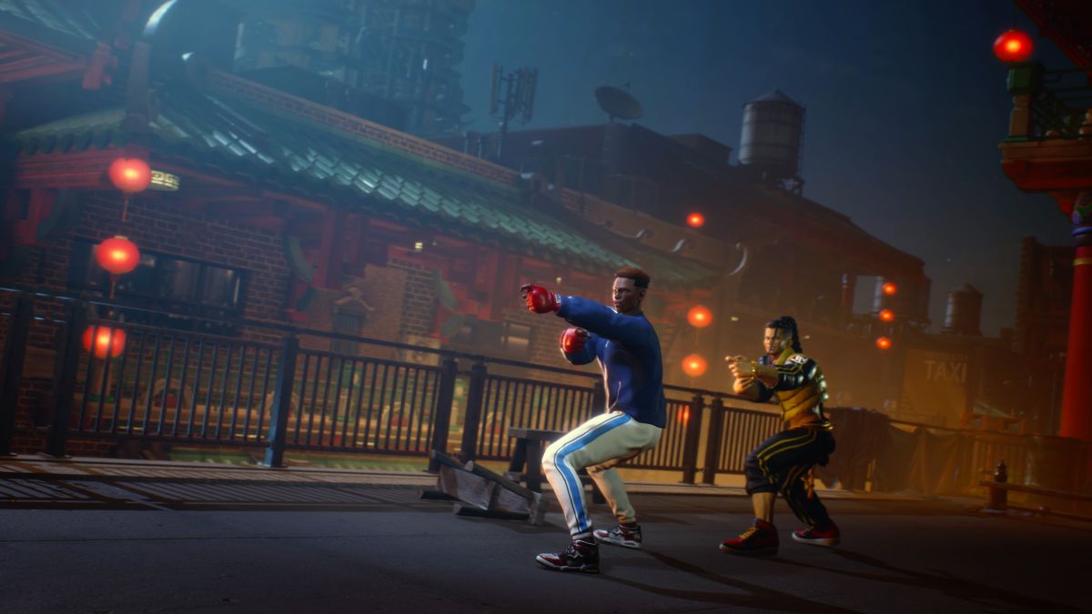Un avatar créé par un joueur s'entraîne avec Jaime dans une capture d'écran du mode campagne solo de Street Fighter 6 World Tour