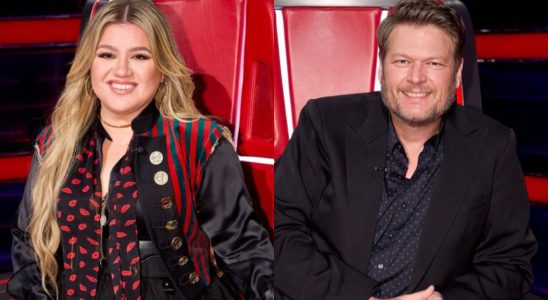 Kelly Clarkson and Blake Shelton on The Voice.