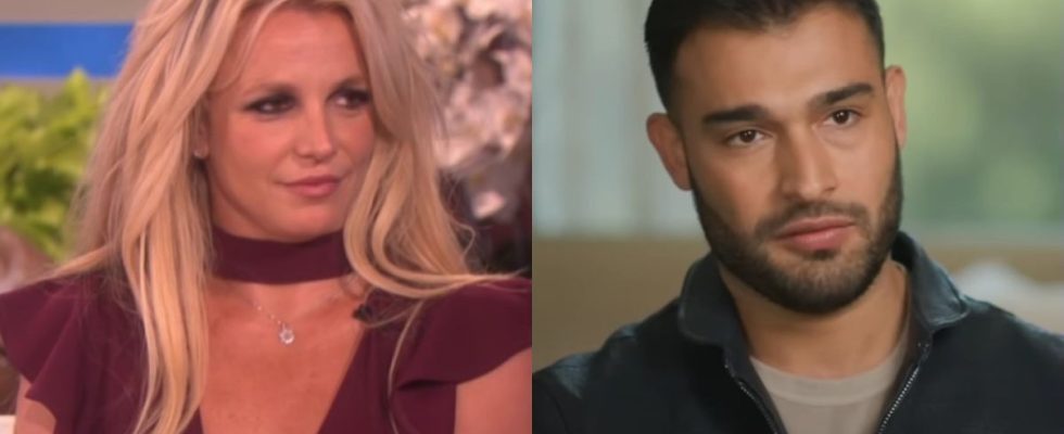 Britney Spears on The Ellen DeGeneres Show and Sam Asghari in an ABC News interview.