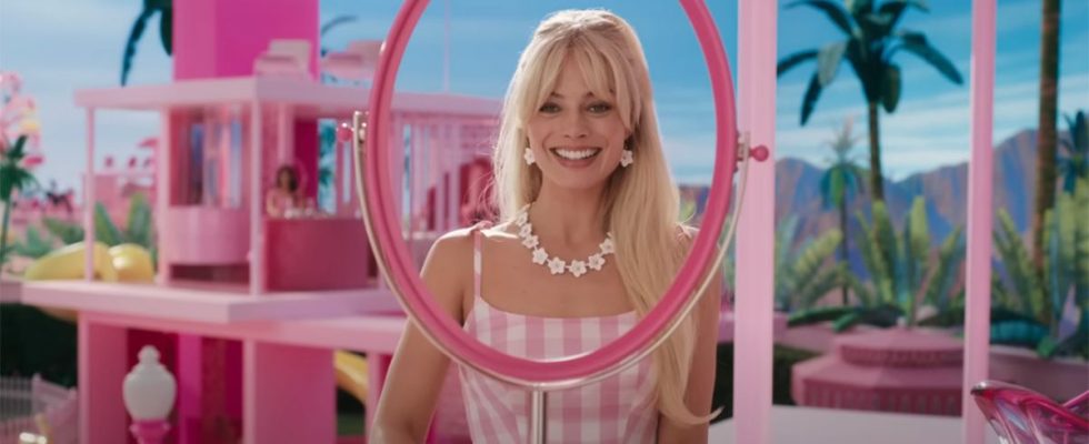 Margot Robbie in Barbicore pink for the Barbie trailer.