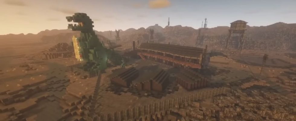 sky view of Novac from New Vegas recreated in minecraft