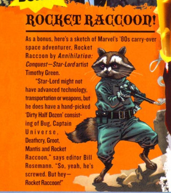 Un paragraphe à côté de l'art de Rocket Racoon.  