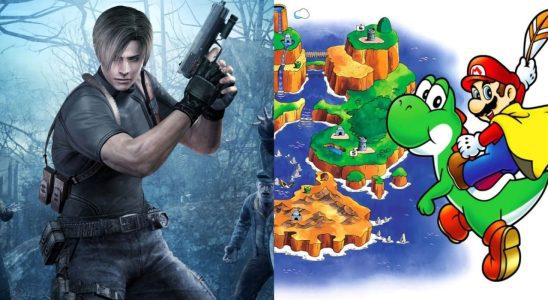 Split image of Leon in Resident Evil 4 and Mario with Yoshi in Super Mario World key art.