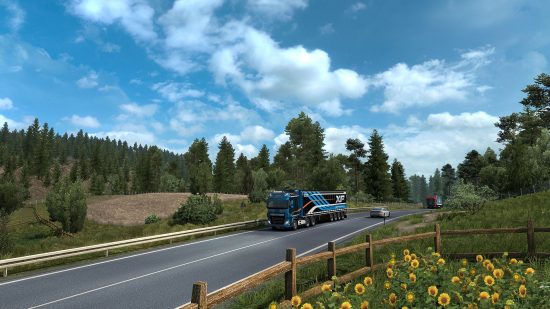 Meilleurs jeux de camion : des camions traversent une campagne verdoyante