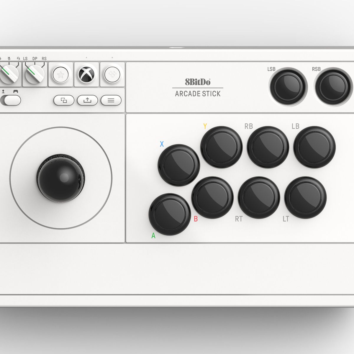 Le 8BitDo Arcade Stick blanc pour Xbox avec des boutons noirs.