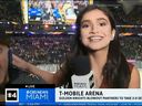 La journaliste de Miami TV Samantha Rivera repousse un fan indiscipliné à Las Vegas lundi soir.