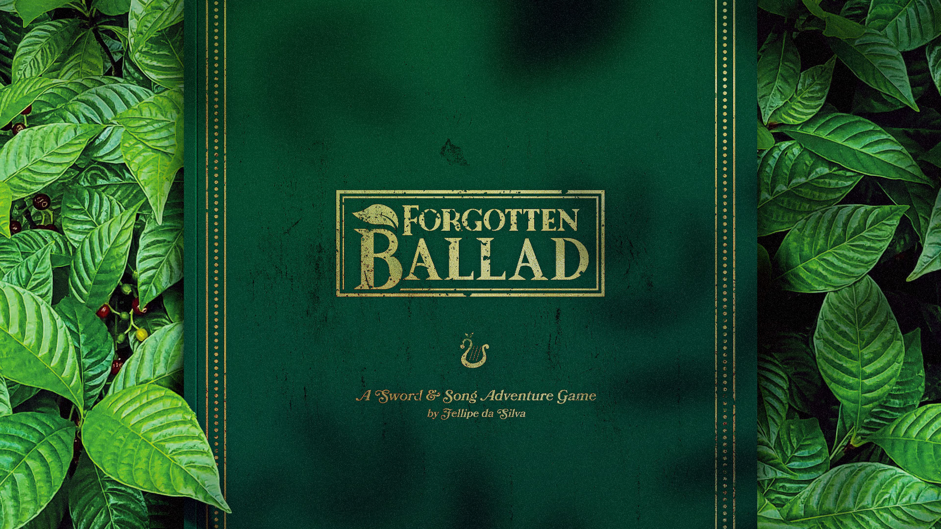 Le livre à couverture rigide Forgotten Ballad sur fond de feuilles vertes
