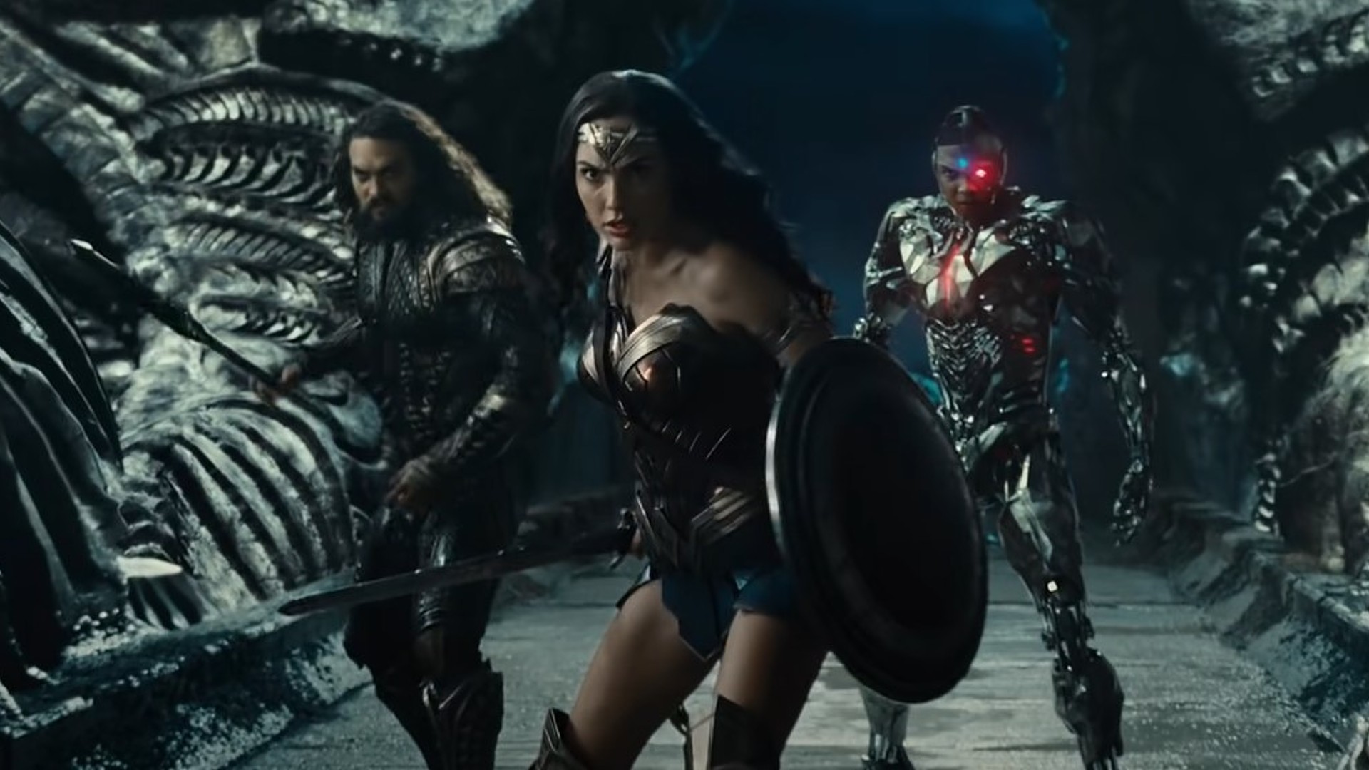 Aquaman, Wonder Woman et Cyborg dans Justice League