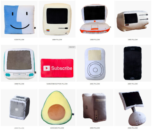 Throwboy propose une sélection d'oreillers inspirés des produits Apple emblématiques, en plus d'autres thèmes technologiques.