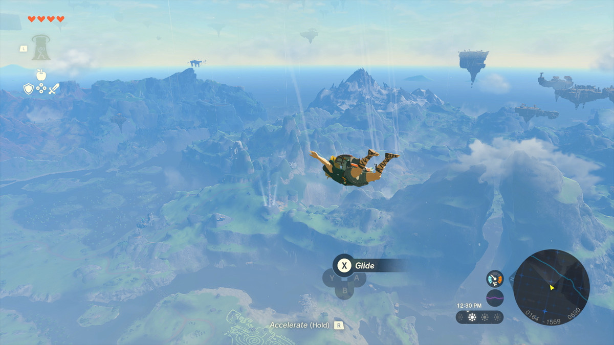 Link saute en parachute après avoir été renversé d'une île flottante dans The Legend of Zelda: Tears of the Kingdom