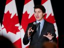 Le premier ministre Justin Trudeau prend la parole lors d'un événement de financement du Parti libéral à l'hôtel Fort Garry à Winnipeg, le jeudi 2 mars 2023. LA PRESSE CANADIENNE/John Woods
