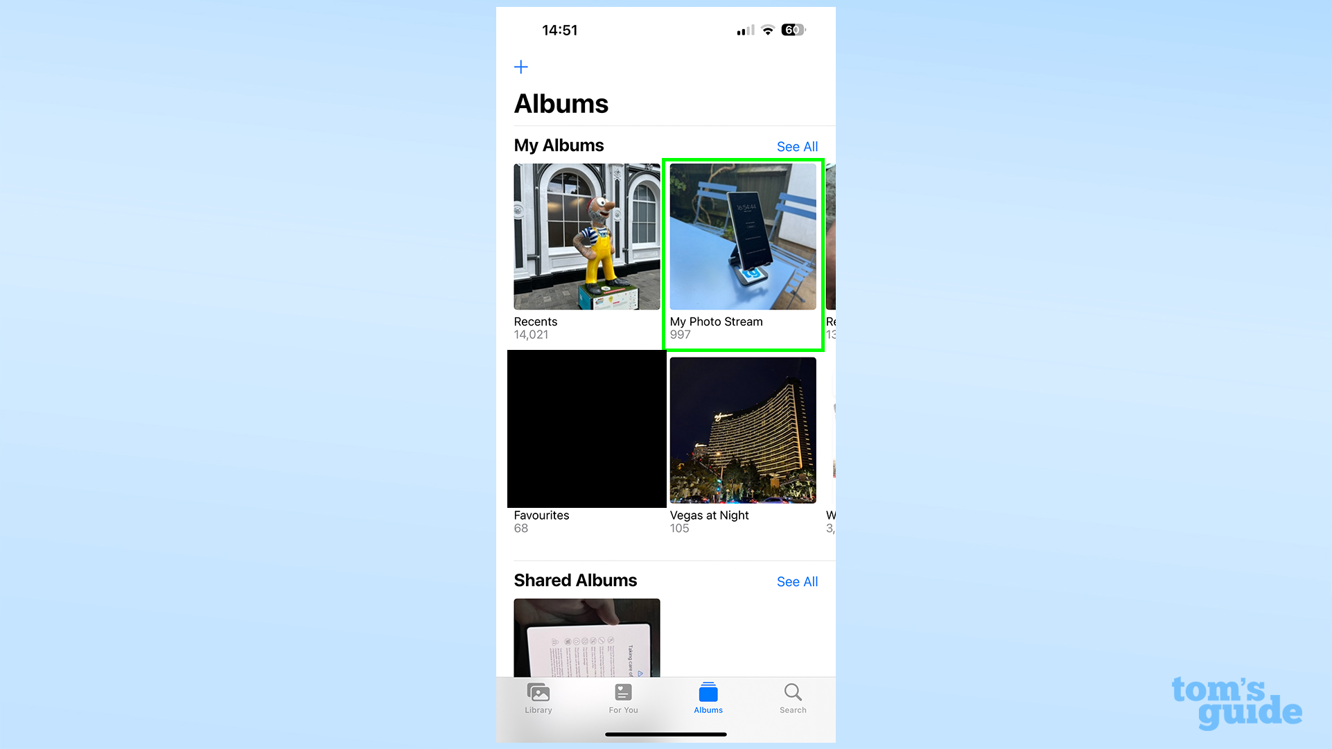 Une capture d'écran montrant l'album My Photo Stream dans l'application iOS Photos