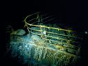 Cette image prise lors de la plongée historique de 1986, avec l'aimable autorisation de la Woods Hole Oceanographic Institution et publiée le 15 février 2023, montre la proue du Titanic.