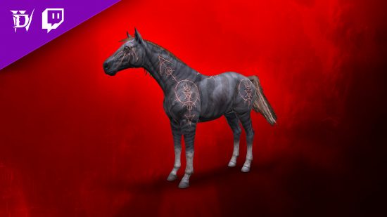 Diablo 4 Twitch Drops - la monture Primal Instinct, un cheval gravé de runes disponible pour offrir deux abonnements Twitch aux streamers éligibles au cours du premier mois après la sortie.