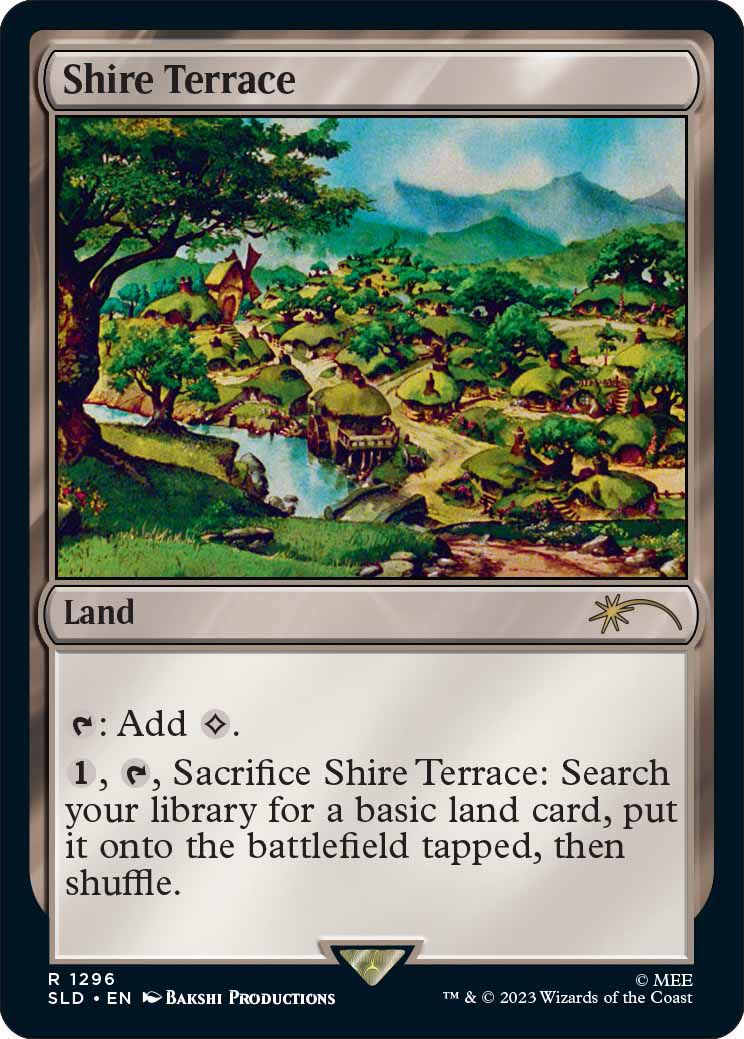 Shire Terrace est une carte de terrain qui, lorsqu'elle est sacrifiée, permet à un terrain supplémentaire d'être joué sur le champ de bataille engagé.