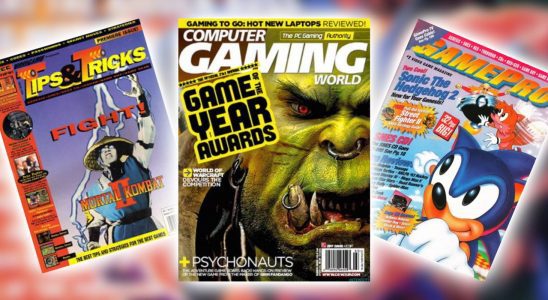 three old gamign magazine covers, Gamepro, tips & tricks, and computer gaming world