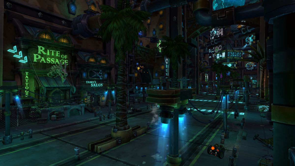Une capture d'écran de Fission Heights, une ville gobeline animée créée dans Epsilon, le client fan de World of Warcraft.