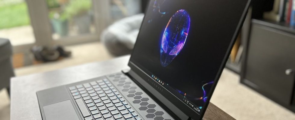 Alienware M16 gaming laptop from the side
