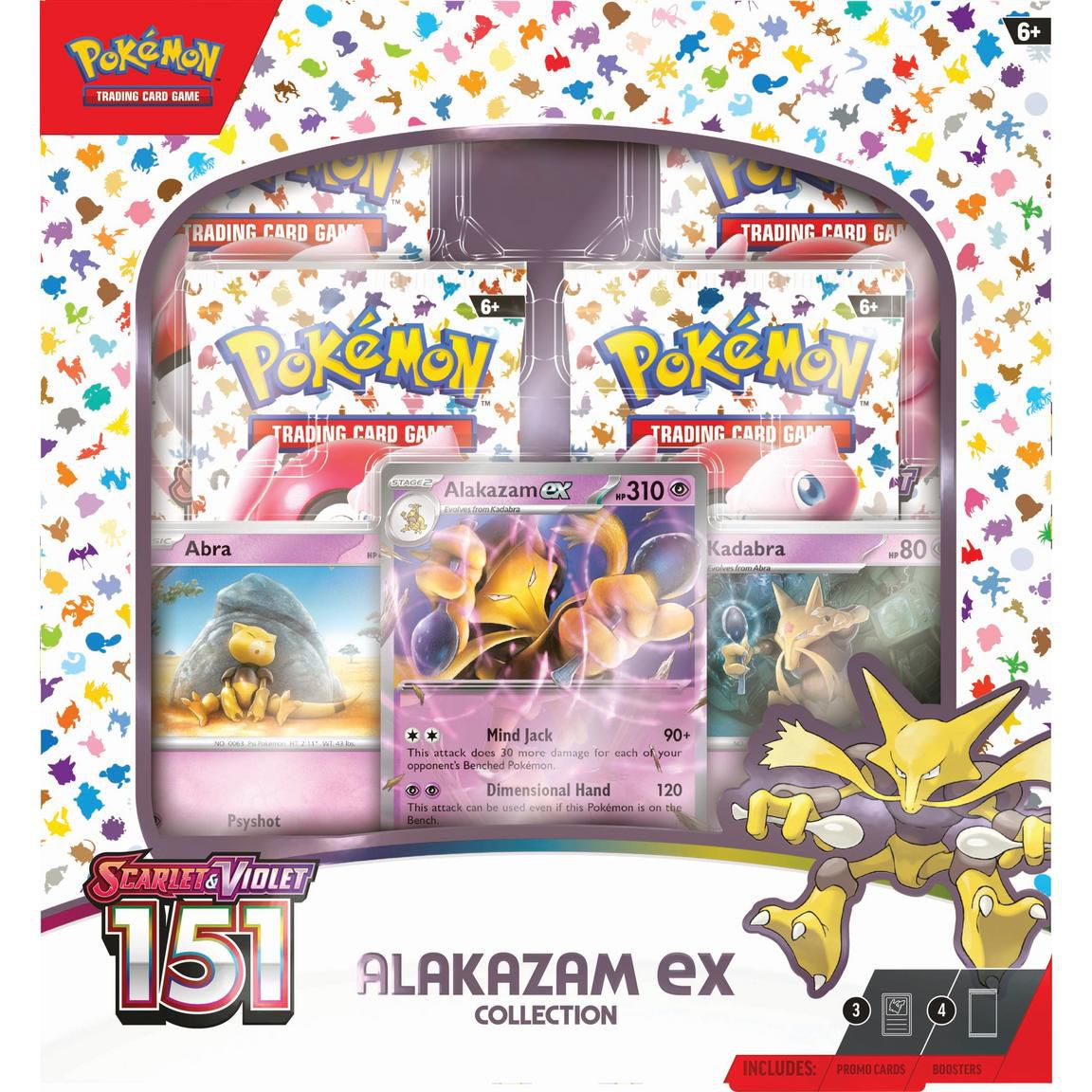 Le coffret de Pokémon Scarlet et Violet : 151 TCG Alakazam ex collection, qui présente la ligne d'évolution Alakazam.