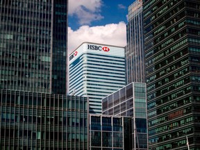 Le siège social britannique de HSBC à Canary Wharf en 2018. La société financière prévoit de quitter ses bureaux actuels et de déménager dans un endroit plus petit.