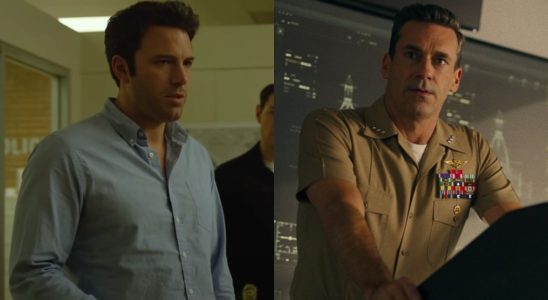 From left to right: Ben Affleck in Gone Girl and Jon Hamm in Top Gun: Maverick.