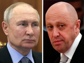 Cette combinaison de photos montre le président russe Vladimir Poutine (à gauche) et Yevgeny Prigozhin (à droite).