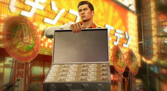 An image of Kiryu from Yakuza 0 presenting the camera a briefcase full of cash.