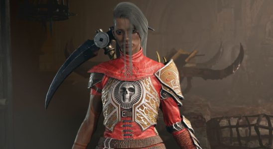 Diablo 4 Necromancer wearing shop armor in a dungeon