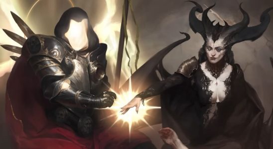 Diablo 4 concept art of Lilith and Inarius creating humanity