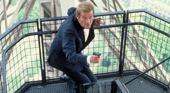 Roger Moore posed for action in the Eiffel Tower stairwell in A View To A Kill.