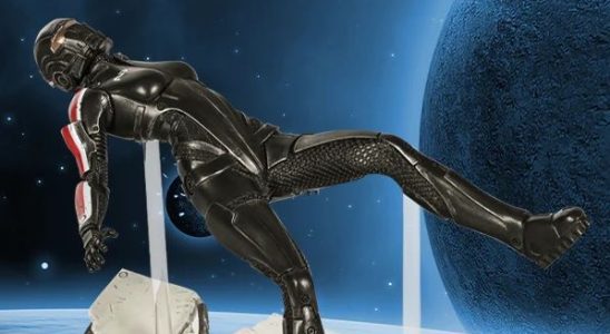 BioWare gear store image of a 6 inch Mass Effect Commander Shepherd statue dead