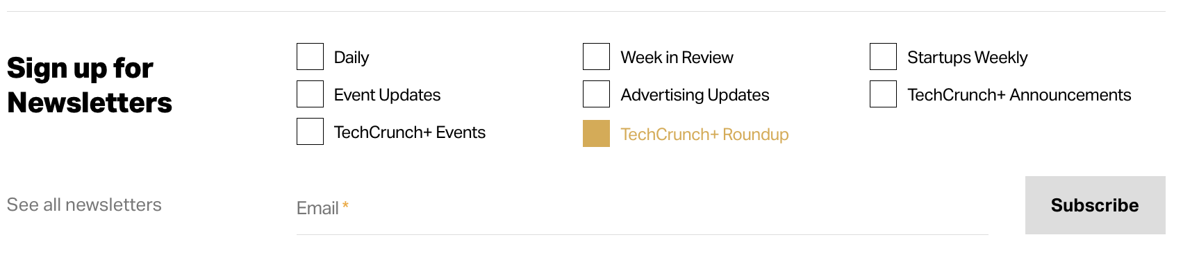 inscrivez-vous à la newsletter TechCrunch+ Roundup