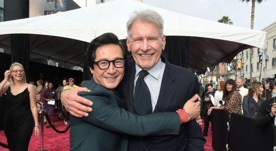 LOS ANGELES, CALIFORNIA - JUNE 14: (L-R) Ke Huy Quan and Harrison Ford attend the Indiana Jones and the Dial of Destiny U.S. Premiere at the Dolby Theatre in Hollywood, California on June 14, 2023