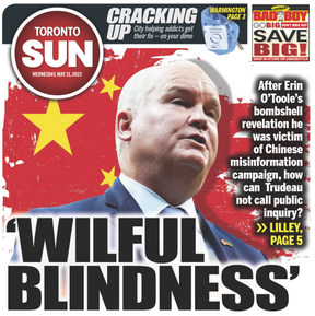 Première page du Toronto Sun du 31 mai 2023