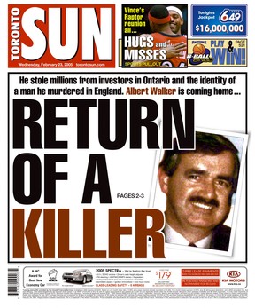 Première page du Toronto Sun du mercredi 23 février 2005.