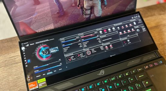 Asus ROG Zephyrus Duo 16 second screen showing Armoury Crate software running