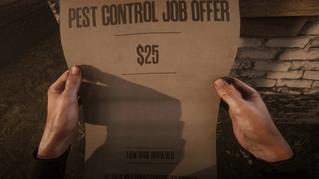 Red Dead Redemption 2 : mains tenant une offre d'emploi antiparasitaire.