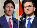 Le premier ministre Justin Trudeau, à gauche, et le chef conservateur Pierre Poilievre. 