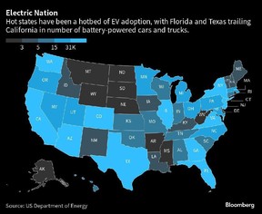 carte de l'adoption des véhicules électriques aux États-Unis