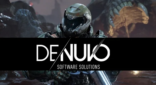 Denuvo logo with the Doom Slayer behind it.
