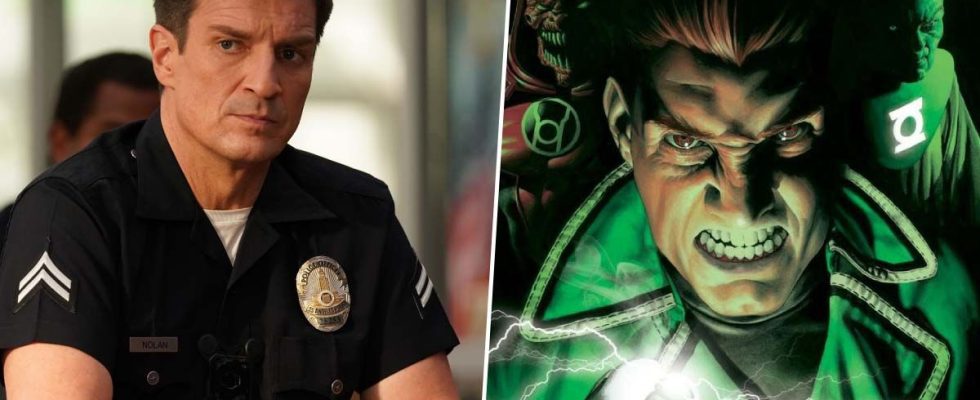 Nathan Fillion and the character he is playing in Superman: Legacy, Guy Gardner.